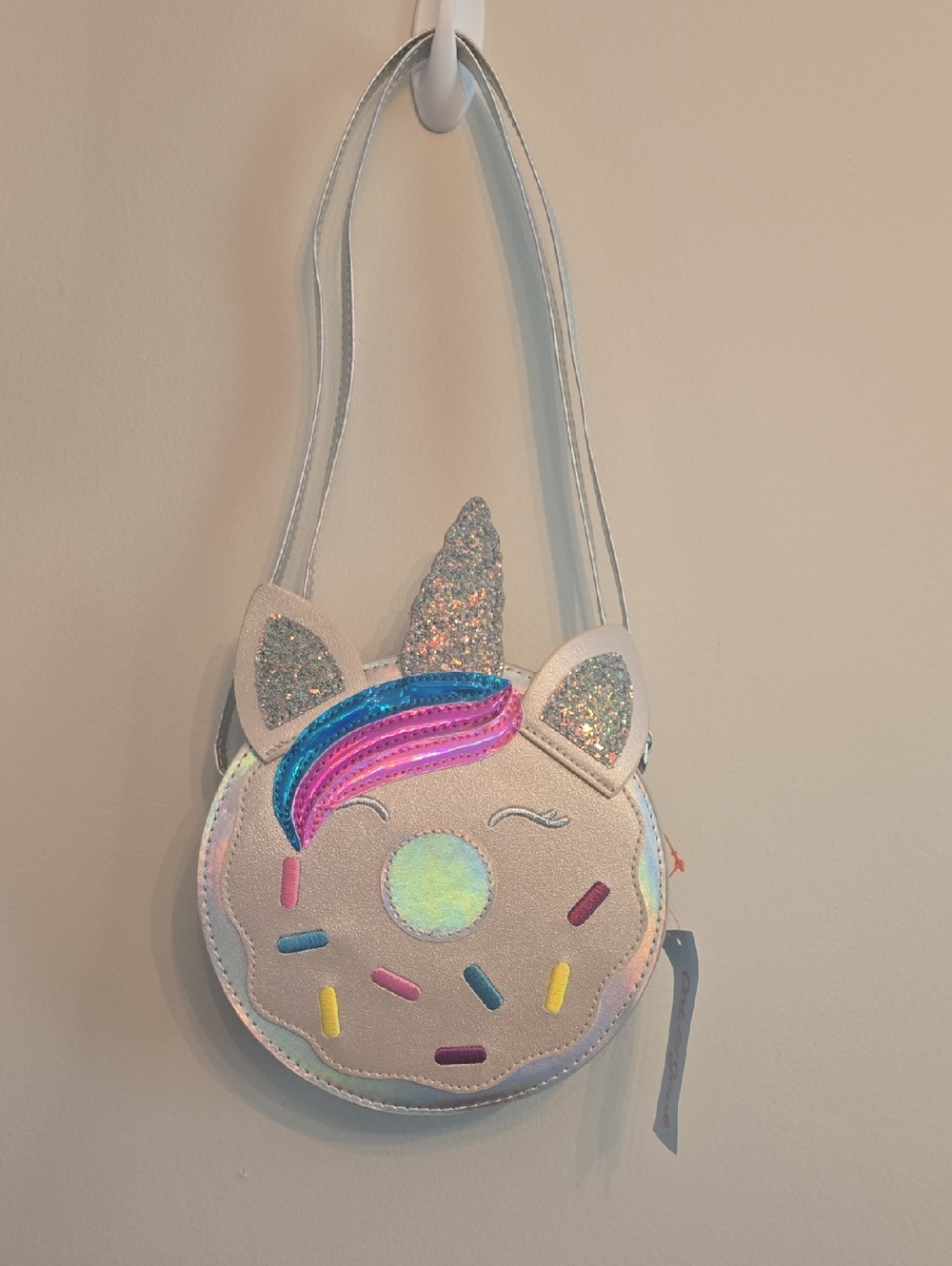 Cat & Jack Silver Unicorn Donut Crossbody Bag with Pink & Blue Accent